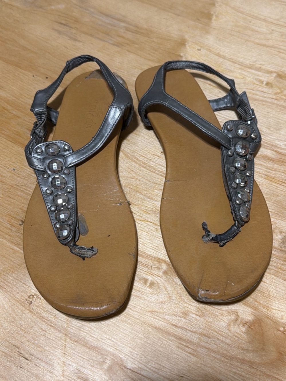 Sbicca Silver Jeweled T-Strap Sandals